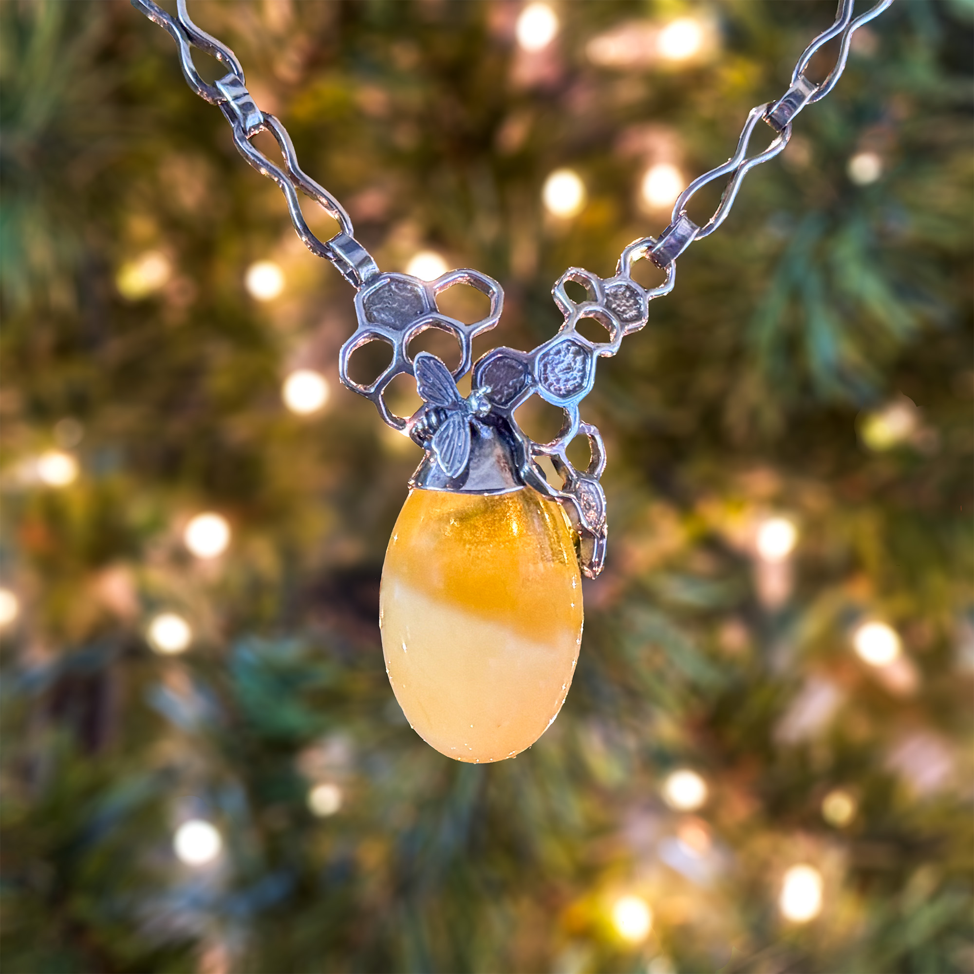 Sterling Silver and Baltic Amber Bee Necklace 4